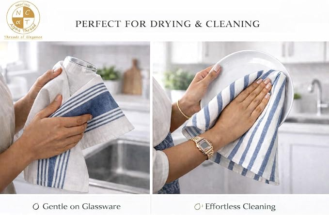Pack of 6 Cotton Kitchen Towels Set, Dish Towels, Cleaning Rags, Kitchen Dish Cloths for Washing Dishes, Cotton Cleaning Cloths, Ultra Soft, Lightweight & Quick Dry, Slub Weave, 28" x 18", Denim Blue