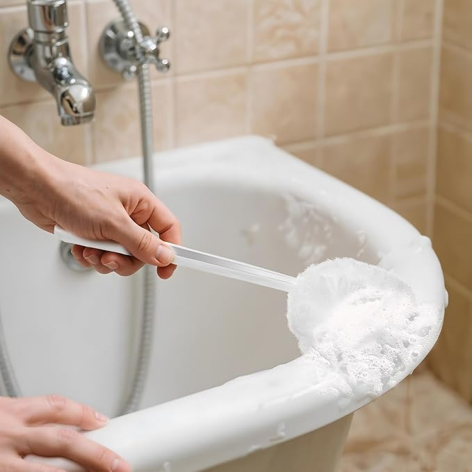12 Pack Toilet Bowl Brush Soft Swab, 11 Inch Toilet Bowl Mops Cotton, White Reusable Long Plastic Handled Cleaners Scrubber Mop with Silk Cotton for Toilets, Sink, Bathtub, Without Cone Cup