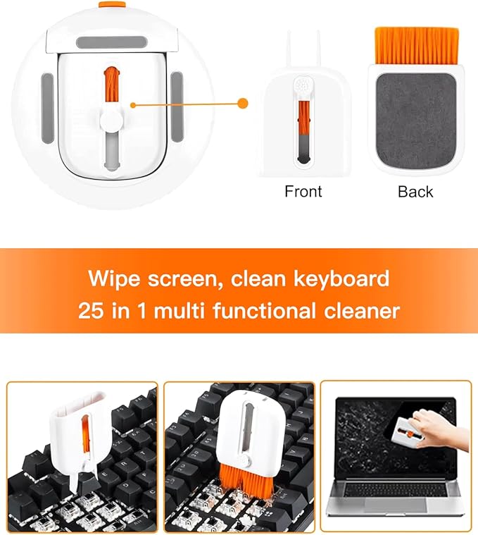 25-in-1 Electronics Cleaning Kit - Headphone Earbud Cleaner with Keycap Puller,Magnetic Charger Organizer & Phone Stand for Laptops,VR Headsets,Cameras & Small Gadgets