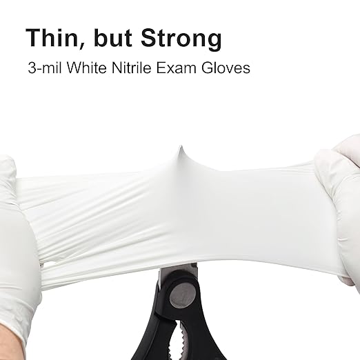 SwiftGrip Disposable Nitrile Exam Gloves, 3-mil, Medium, Box of 50, White Nitrile Gloves Disposable Latex Free for Medical, Cleaning, Cooking & Esthetician, Food-Safe, Powder-Free, Non-Sterile