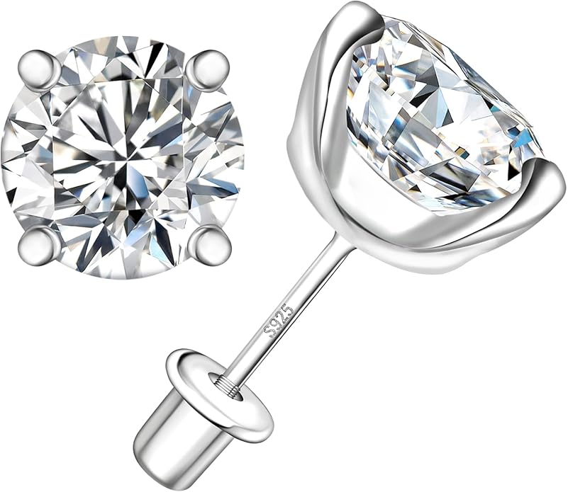 Moissanite Screw Back Earrings Studs - 0.2CT-4CT Moissanite Earrings for Women 925 Sterling Silver Piercing Real Colorful Moissan Hypoallergenic Jewelry Ear Stud Gifts