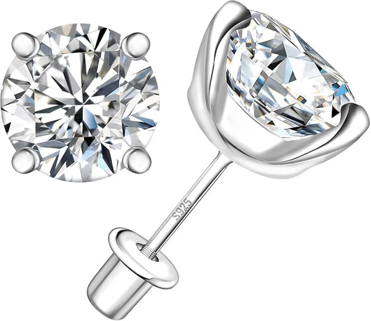 Moissanite Screw Back Earrings Studs - 0.2CT-4CT Moissanite Earrings for Women 925 Sterling Silver Piercing Real Colorful Moissan Hypoallergenic Jewelry Ear Stud Gifts