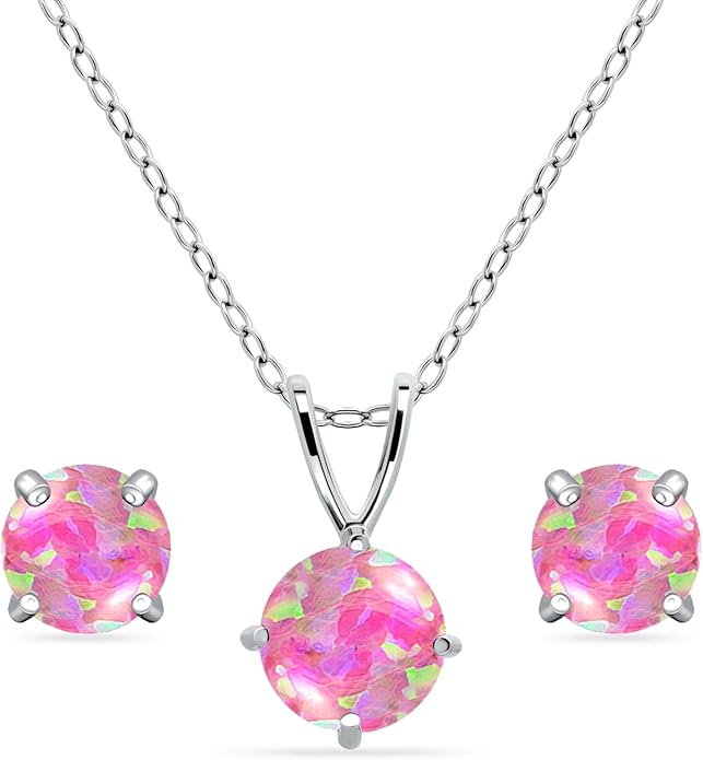Jewelry Sets for Women, Necklace and Earring Sets for Women, Birthstone Jewelry, Genuine or Synthetic Gemstone, Round Solitaire, Pendant Necklace, Stud Earrings, Sterling Silver Jewelry or Gold Flash