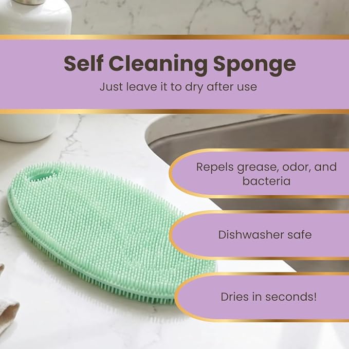 Silicone Sponge Dish Scrubber - Food Grade Silicone Dish Scrubber and Housecleaning - BPA Free Silicone Kitchen Scrubber [5 Pack Ovals Spring]