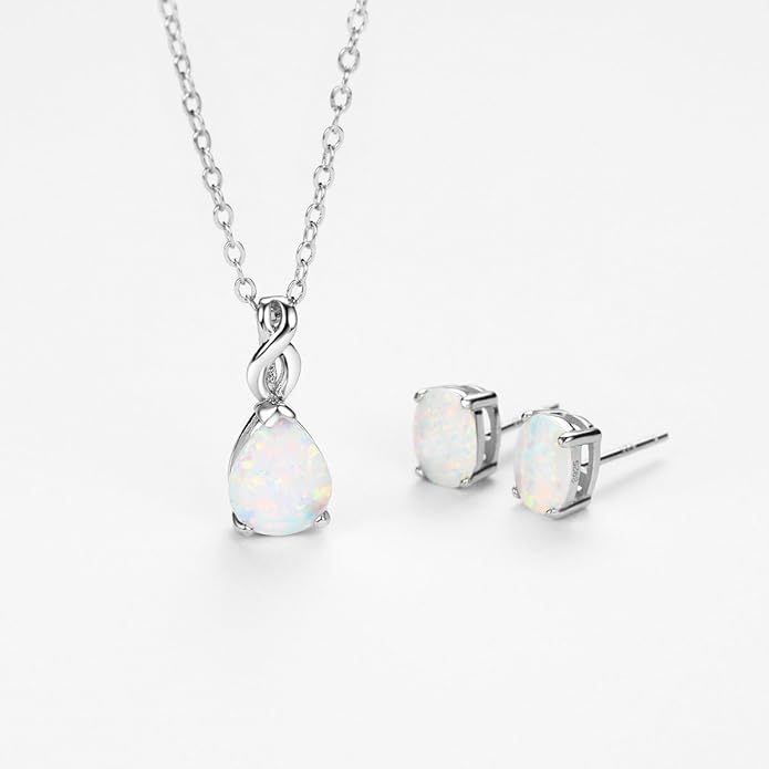 Mints Opal Jewelry Set Sterling Silver Pendant Necklace Stud Earrings October Birthstone Gemstone Fine Jewelry for Women