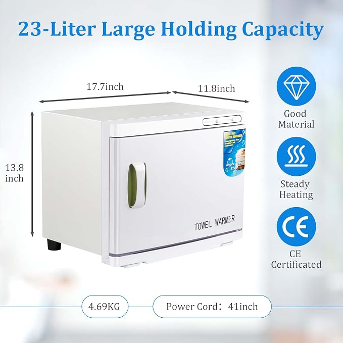 Hot Towel Warmer Cabinet with LED Light - JXSDLIY 23L Large Capacity Towel Cabinet for Bathroom 2-in-1 Professional Hot Towel Warmers for Facials SPA Massage Salon Heats Up Quick Towel Heater (white)