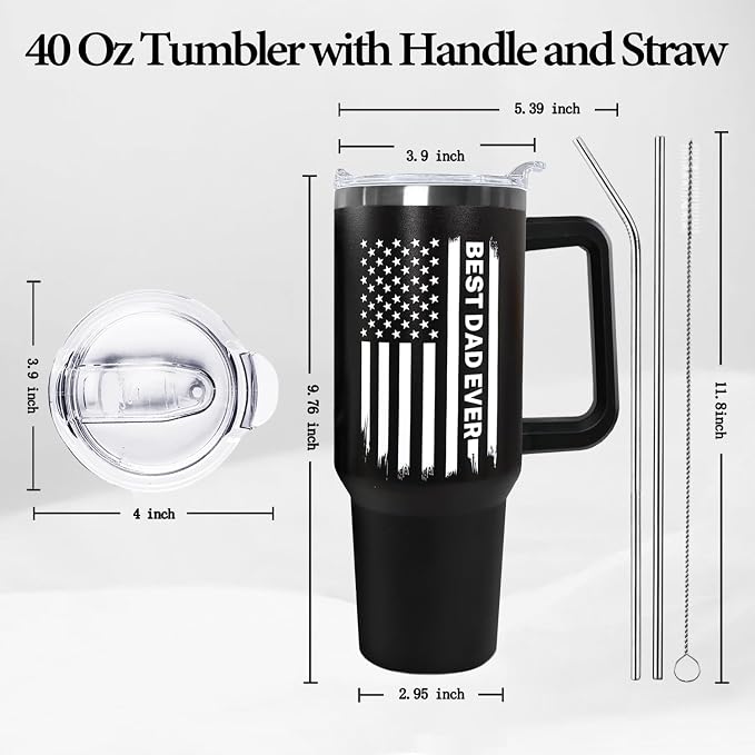 Ceovfoi 40 oz Dad American Flag Tumbler with Handle Lid and Straw,Black Dad Stainless Steel Cups Mug water Botter,Fathers Day Gift For Dad from Gaughter
