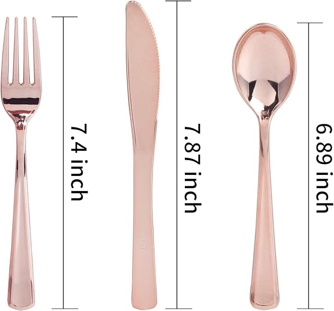 WDF 120 Pieces Rose Gold Plastic Silverware- Disposable Flatware Set-Heavyweight Plastic Cutlery- Includes 40 Forks, 40 Spoons, 40 Knives for Baby Shower Wedding Spring Party