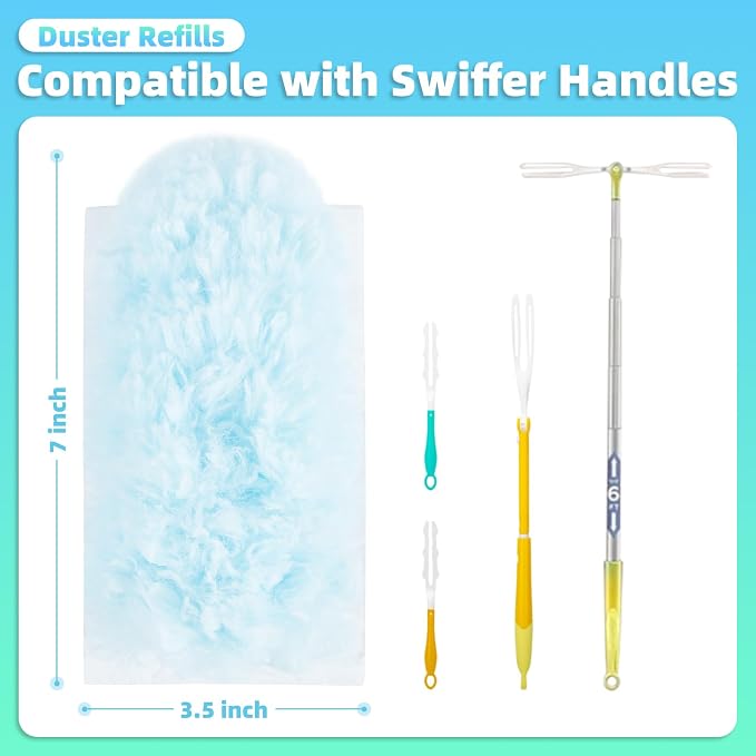 30 Count Light Blue Duster Refills Compatible with Swiffer Handle, 360° Multi-Surface Duster Refills with 1 Handle, 5X Microfibers Disposable Dusters for Home, Office Cleaning