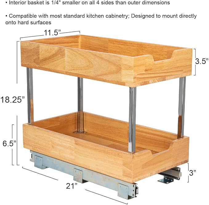 Household Essentials GLIDEZ Wood 2-Tier Sliding Cabinet Organizer: 11.5-inch Wide