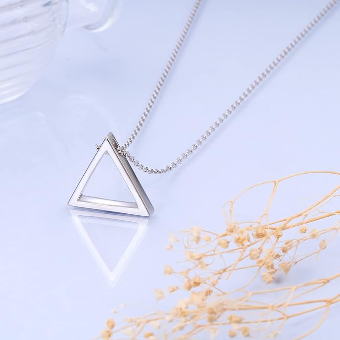 DAOCHONG 925 Sterling Silver Geometric Shapes Necklace Triangle/Rectangle/Rhombus/Circle Pendant Necklace for Women Jewelry Gifts