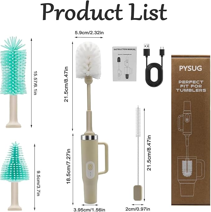 5-in-1 Long Handle Electric Bottle Brush Cleaner and Straw Cleaning Brush with Removable Brush Head, Multi-Function Rechargeable,for Stanley Cups, Baby Bottles, Pacifiers, Coffee Cups, Sports Bottles
