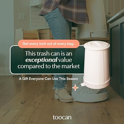 Toocan Trashcan - Ice White -13 Gallon Trash Can with Removable Base & Lid – Patented Design, 40% More Space, Uses Standard Bags, Easy to Clean for Home or Office