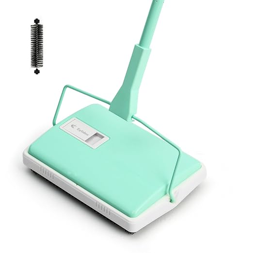 Eyliden X-Large Carpet Sweeper - Quiet Manual Sweeper for Carpets & Rugs | 1 Extra Refill Roller Brush, Non-Electric, Hand Push, Quietly Cleans Debris and Messes, Restaurant Roller Broom, Mint