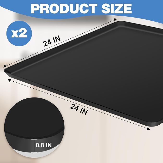 ToLanbbt 2P Mini Fridge Silicone Mat, 24" x 24" x 0.8" Mini Fridge Drip Tray Under Refrigerator Mat Carpet Floor Protector, Leak-Resistant Portable AC Pan for Washing Machine Dishwasher Dryers, Black
