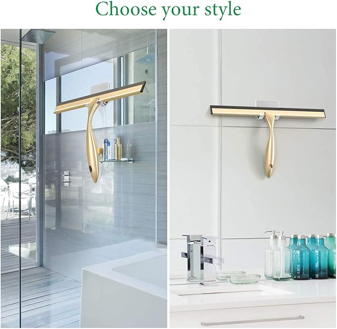 Stainless Steel Squeegee for Shower Doors, All-Purpose Shower Squeegee for Bathroom, Window and Car Glass, 14 Inches Brushed Gold