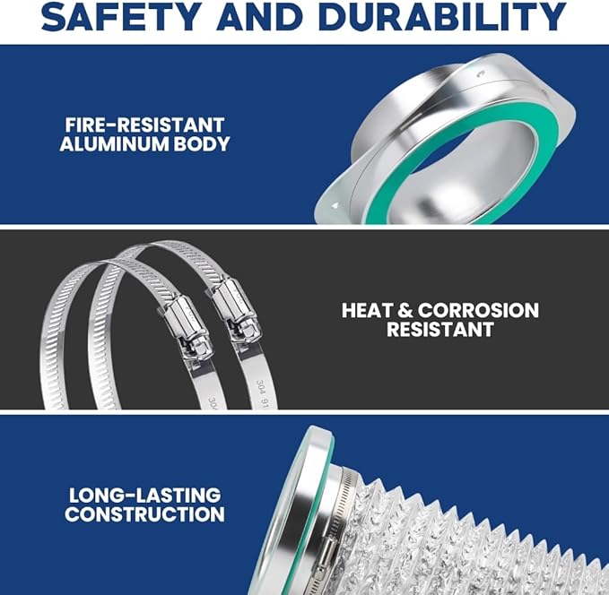 Magnetic Dryer Vent Connector Kit DV-180 – 4 Inch Quick-Connect Wall Adapter, 2.6 ft Aluminum Dryer Hose, Heat-Resistant Tape, Stainless-Steel Clamps – Space-Saving, Leak-Proof Venting System