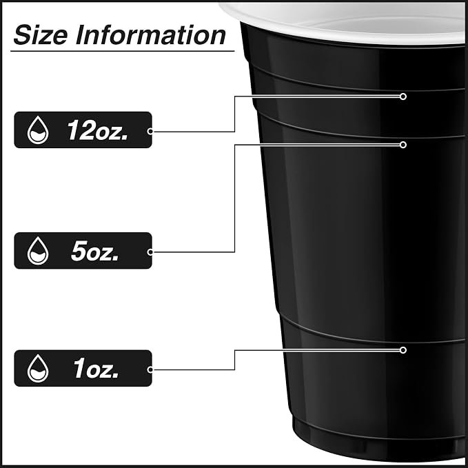Lounsweer 100 Pcs 16 oz Disposable Party Cups Plastic Heavy Duty Drinking Water Cups for Birthday Baby Shower Wedding BBQ Picnic Party Supplies(Black, White)