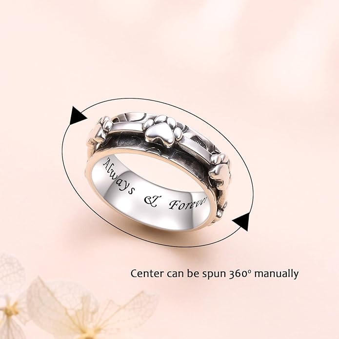 Ladytree Spinner Fidget Anxiety Ring,925 Sterling Silver Stress Relief Worry Ring,Platinum Plated ADHD Autism Jewelry,Birthday Mom Gift for Women