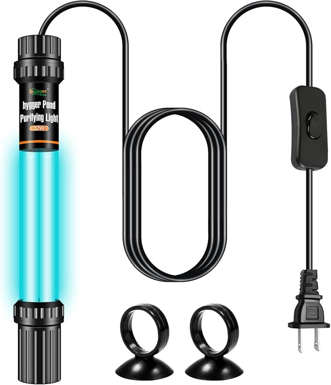 hygger 32W Pond & Aquarium U-V Light Water Clarifier for 200–2200 Gallons | 254nm Wavelength, Dual Tube U-V Light, Water Clarity Support, For Koi Ponds, Large Fish Tanks, Pools, Spas, Cold Plunge