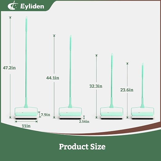 Eyliden X-Large Carpet Sweeper - Quiet Manual Sweeper for Carpets & Rugs | 1 Extra Refill Roller Brush, Non-Electric, Hand Push, Quietly Cleans Debris and Messes, Restaurant Roller Broom, Mint