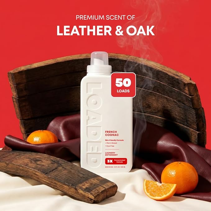 Loaded Laundry Detergent, Luxury Cologne Scented | 50 Loads | Leather & Oak | Skin-Friendly & Plant-Based | Made in USA | 32 oz