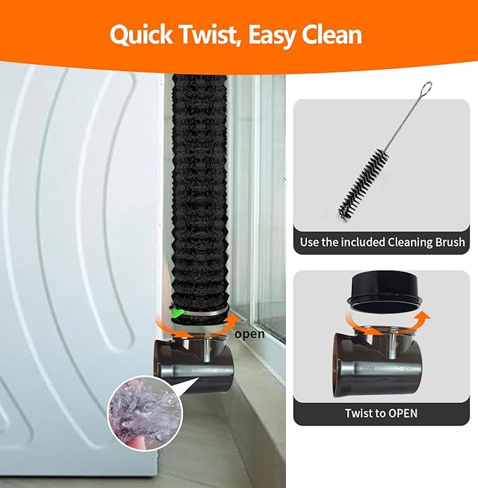 Dryer Vent Hose Connector Kit for Tight Spaces, 90° Elbow with 4-Inch 6.5FT PVC Hose, Transparent Black Upgrade, Tool-Free Installation