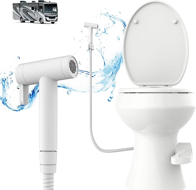 RV Bidet Sprayer for Toilet - Ceramic Cartridge, All Metal Durable, Dual Mode Handheld Bidet with 59" Hose, Shut-Off Valve & RV Fittings, for RVs, Fifth Wheels, Trailers & Campers