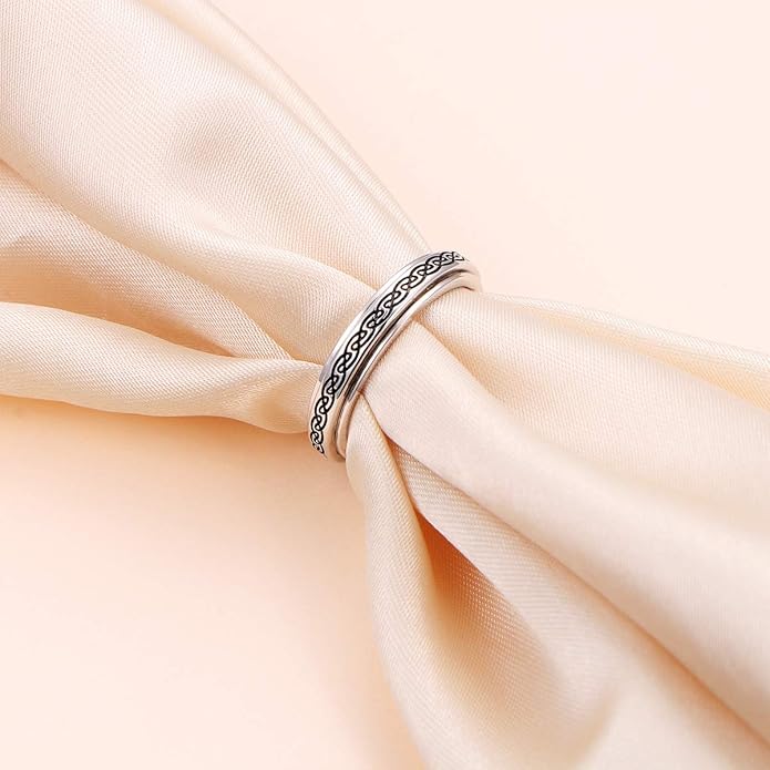 S925 Sterling Silver Spinner Fidget Anxiety Worry Relieving Boredom ADHD Autism Band Rings