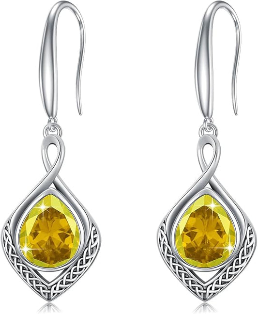 PELOVNY Celtic Knot Filigree Earrings for Women 925 Sterling Silver Moss Agate/Birthstone Infinity Earrings Birthday Christmas Jewelry Gifts for Mom Daughter Wife Sister
