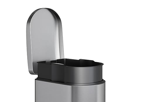 Garvee 2.6 Gallon / 10L Slim Stainless Steel Bathroom Trash Can with Lid, Step-On Pedal, Soft Close, Inner Bucket, Waterproof Small Garbage Bin for Bedroom, Silver