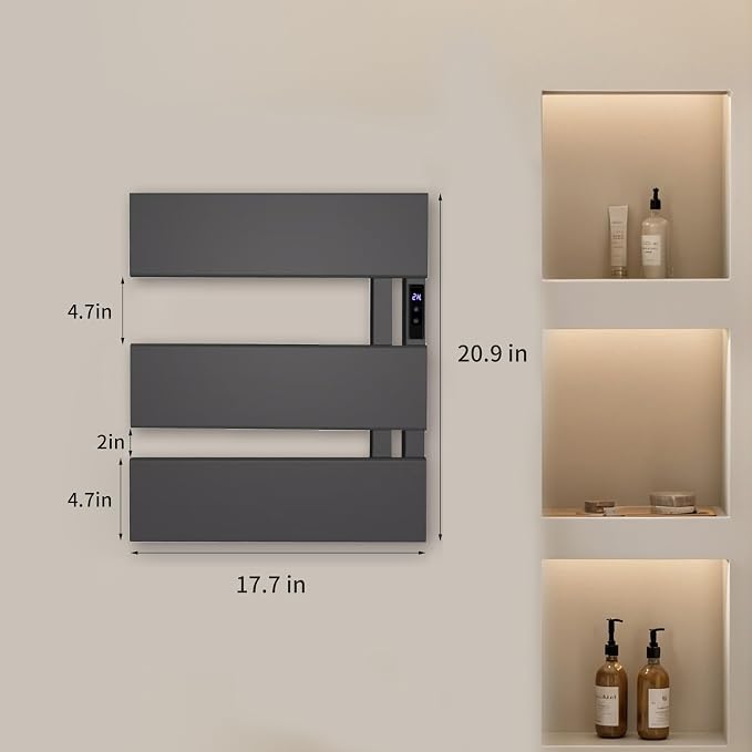 Electric Towel Warmer with Smart LED Timer, Modern [2/3/4] Bar Large Panel Heated Towel Rack, Wall-Mounted Plug-in/Hardwired 2-in-1, Rapid Warmth for Bathrooms, [Matte Black/Alpine White]