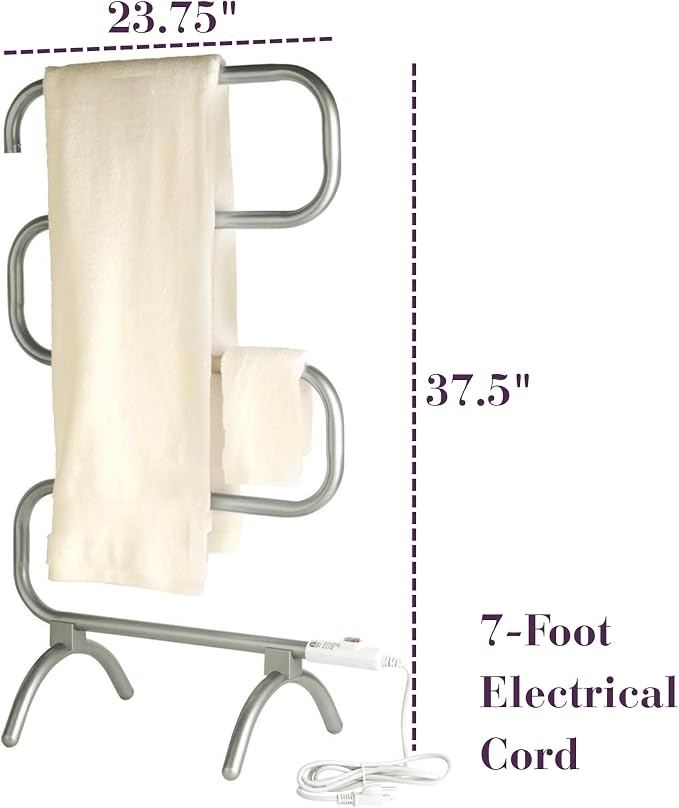 Warmrails Classic Towel Warmer - Free-Standing or Wall Mounted Towel Warmer Rack for Drying Towels and Garments - 37.5-Inch Nickel Finish Frame with 4 Bars - Model HCS
