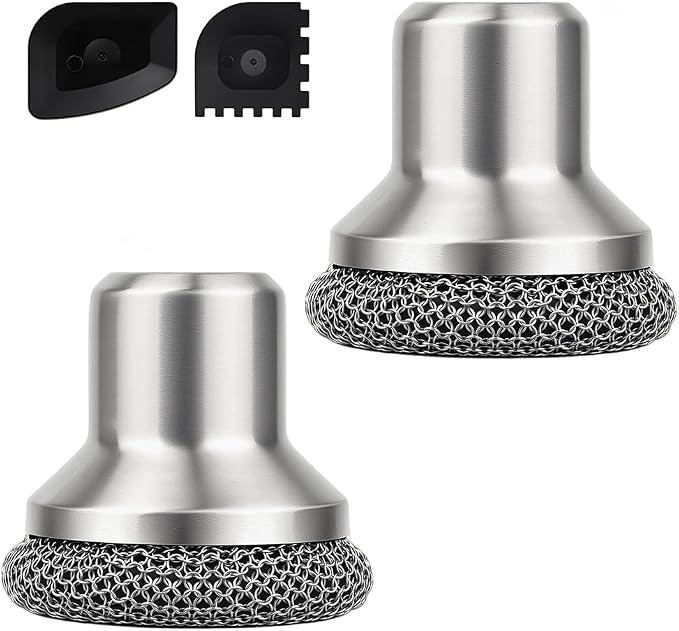 Cast Iron Scrubber and Scraper, 316 Chain Mail Scrubber for Cleaning Dishes, Stock Pots,Black, 1 Count ((Small Chainmail,2pcs))