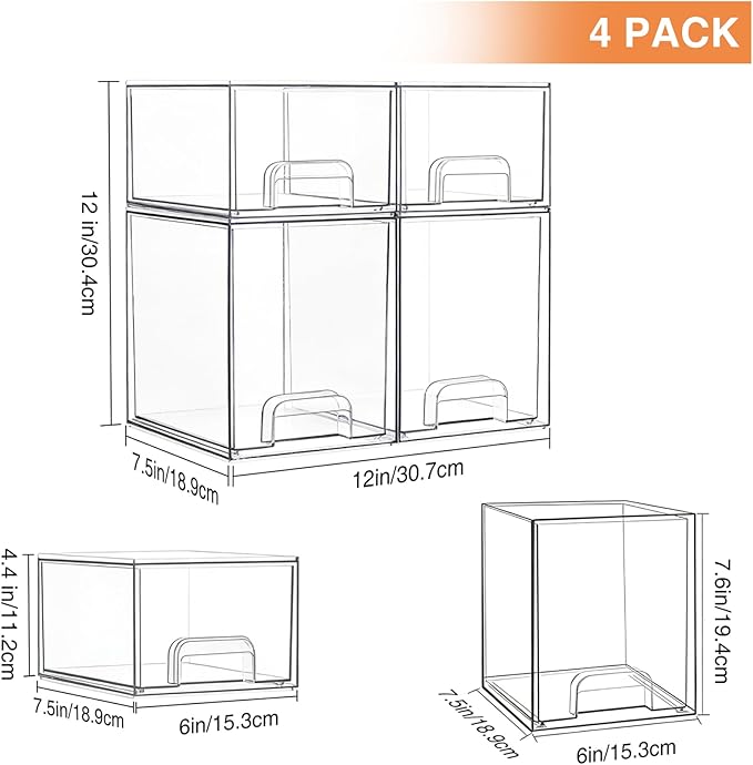 TOOGE Stackable Baby Bottle Organizer: Acrylic Bottle Organizer Baby Storage Drawers Clear Bottle Station Organization for Countertop Cabinet Vanity with 4 in 1 Cup Lid Cleaning Brush & Label - Tall