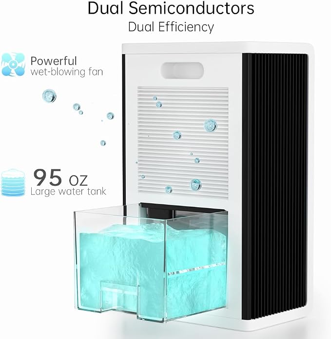 Dehumidifier for Home 1000 sq.ft Auto Shut Off Energy Saving & Quiet Design w/ 95 OZ Water Tank w/ 7 Colors LED Light w/Touch Screen Humidity Display Portable for Bedroom Bathroom Basement