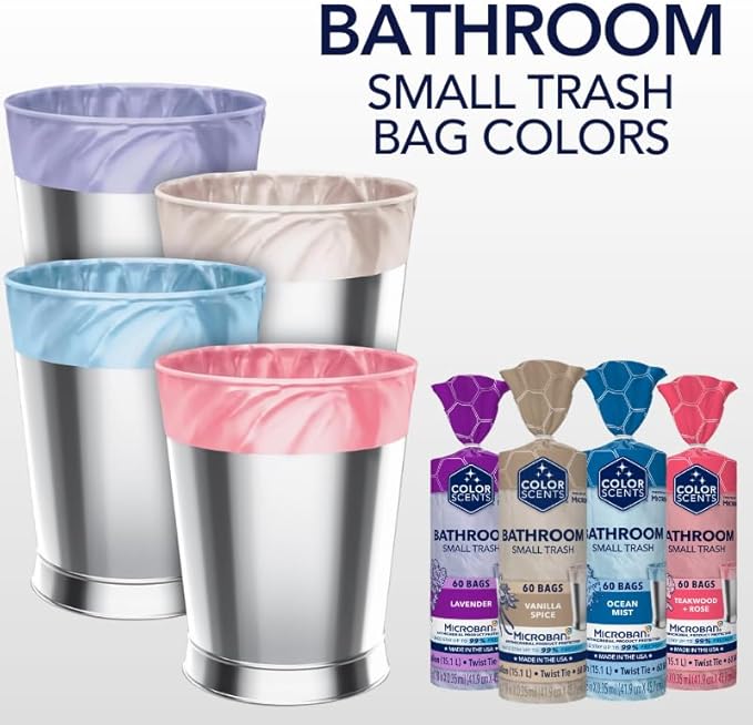 Color Scents 4 Gallon Garbage Bags – Small Scented Trash Bags for Bathroom & Bedroom| 720 Count | Twist Tie | Collection | Made in USA