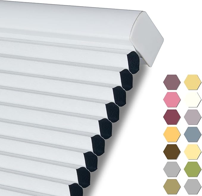 Persilux 100% Blackout Cordless Cellular Shades & Blinds Honeycomb Blinds Bottom up Thermal Insulated Window Shades for Home, Windows and Kitchen, White, 35" W x 54" H