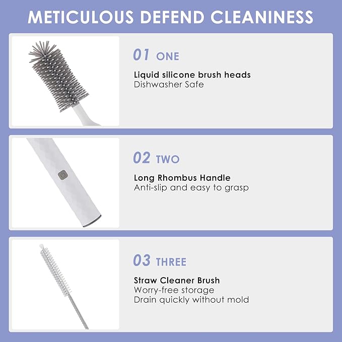 Bottle Brush Cleaner Electric with Electric Brush,Silicone Baby Bottle/Nipple Brush Replacement,Straw Cleaner Brush, Wall Mount,Rechargeable&Waterproof Water Bottle Cleaner Brush, White