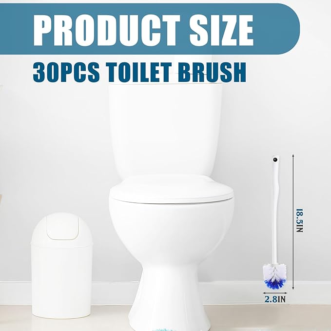 Willinglong 30 Pcs 18.5 Inch Toilet Bowl Cleaner Brush Bathroom Long Plastic Handled Cleaning Scrubber with Hook Hole Without Holder for Household Cleaning (Blue,White)
