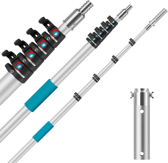 Pool Pole Telescopic 16FT Heavy Duty Aluminum, Adjustable Clasp Lock, Extension/Extendable Telescoping Tool for Above Ground/Inground Swimming Cleaning Supplies Brush/Skimmer/Net/Vacuum