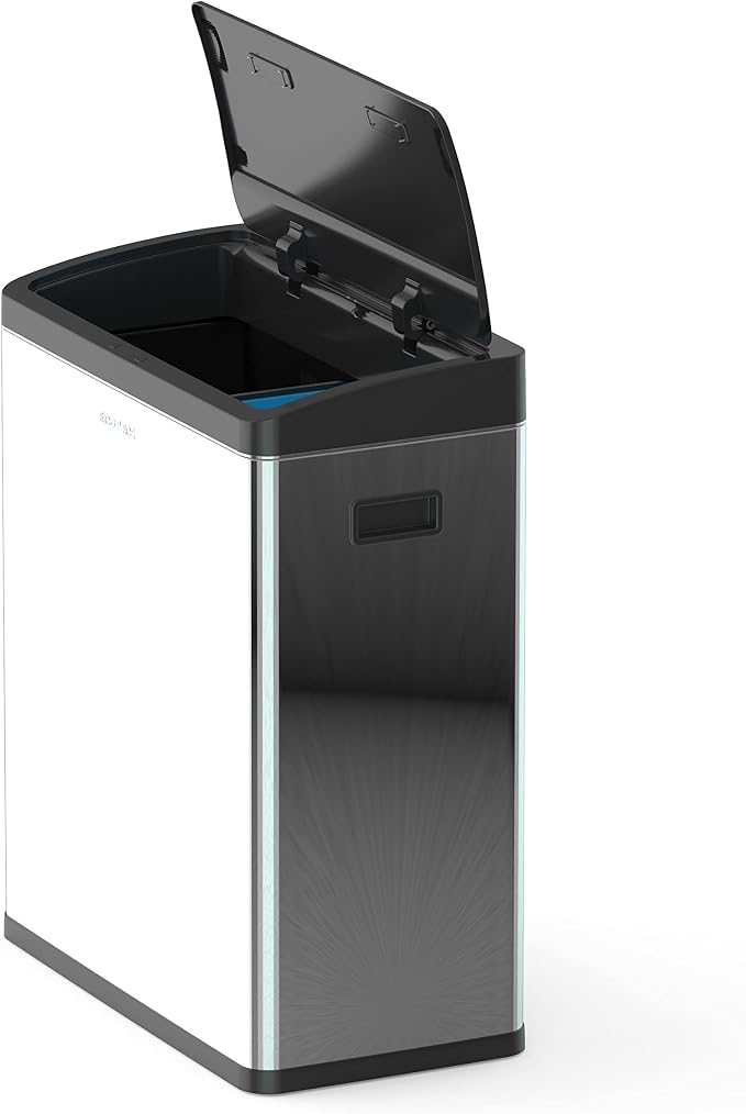 Step N' Sort Motion Sensor Trash Can (60L) – Touchless Stainless Steel Kitchen Garbage & Recycling Bin with Dual Compartments, Soft-Close Lid & Fingerprint-Proof Finish