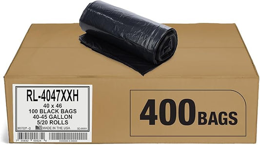 Aluf Plastics T-Tough Roll Pack Low Density Repro Blend Star Seal Coreless Rolls Bag, 45 Gallon Capacity, 46" Length x 40" Width, XXH Strength, Black (Pack of 400)