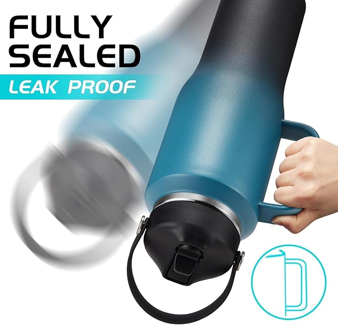 Insulated Water Bottle 32 OZ - with Straw & Pop-up Spout Lid, Keep Cold-48H Hot-12H, Stainless-Steel with handle for Women Men, Metal Flask Water Bottle Fits in Cup Holder