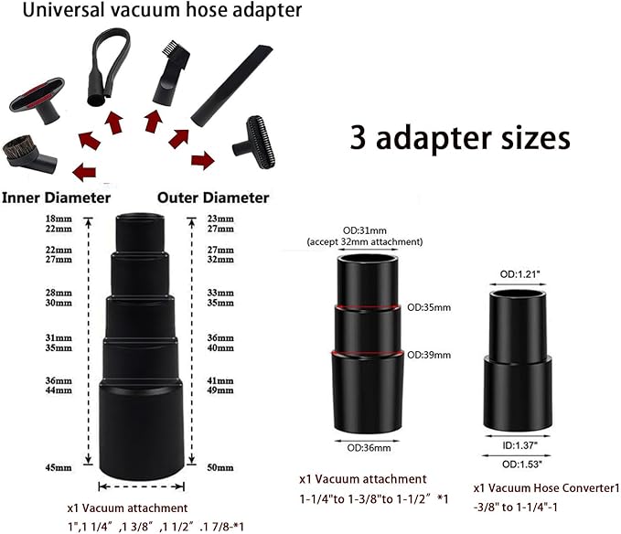 Universal Vacuum Attachments Kit -Shop Vac Attachments1 7/8" to 1 1/4" Vacuum Attachments Cleaners Accessories for Shop Vacuum Cleaner Attachments Brushes for Shop Vac Attachments