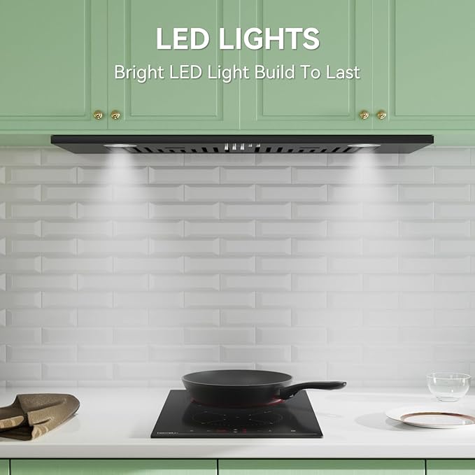 magicplux 30 Inch Built-in Range Hood,Dutched/Dutchless Convertable with 600CFM Suction,Vent Hood with Bright LED Light,3 Speed Fan,Black