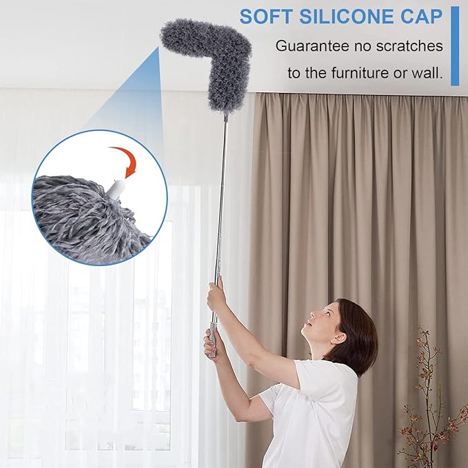 Upgraded Dusters for Cleaning (6pcs), Ceiling Fan Duster with 100" Thickened Extension Pole, Extendable Long Microfiber Duster for High Ceilings, Reusable & Washable Dusting Wand by OOSOFITT