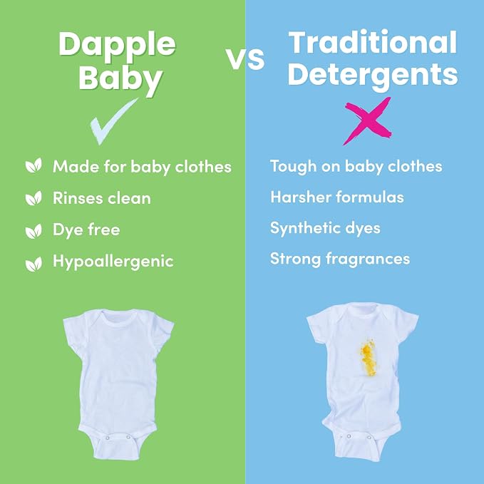 Dapple Baby Laundry Detergent, Powered by Plants, Concentrated, Hypoallergenic, Fragrance Free, Eco-Friendly Pouch, Stain Remover, 34 Fl Oz (3 Pack)