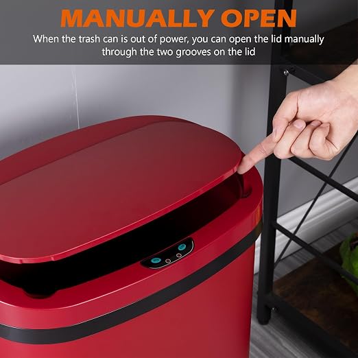 24/7 Shop at Home Freeway 13 Gallon Metal Household Trash Can Motion Sensor Lid for Kitchen, Red