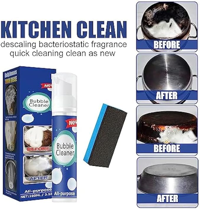 2PCS Bubble Cleaner Foam, Foaming Heavy Oil Stain Cleaner, Stubborn Grease & Grime wipe Spray, All Purpose Cleaning for Kitchen and Other Stains